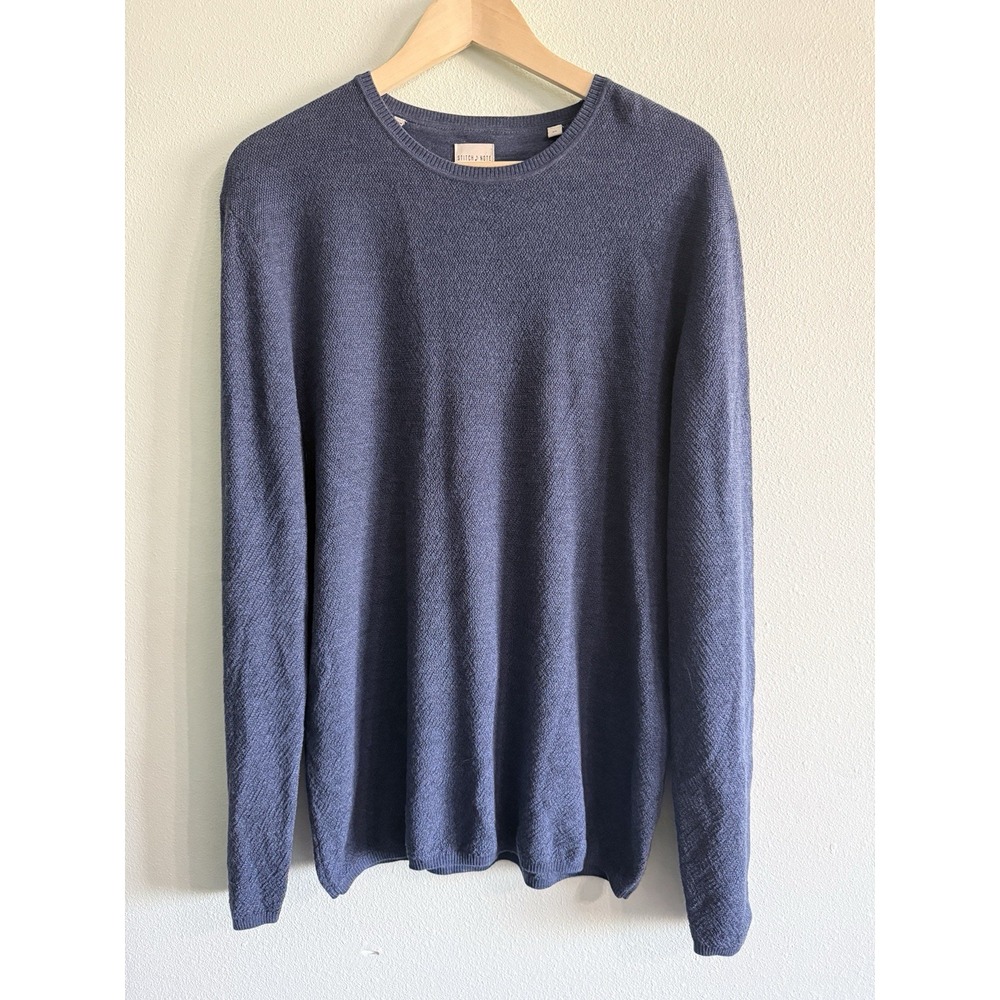 Stitch Note Crewneck Sweater Men XL Blue 100% Merino Wool Performance Business